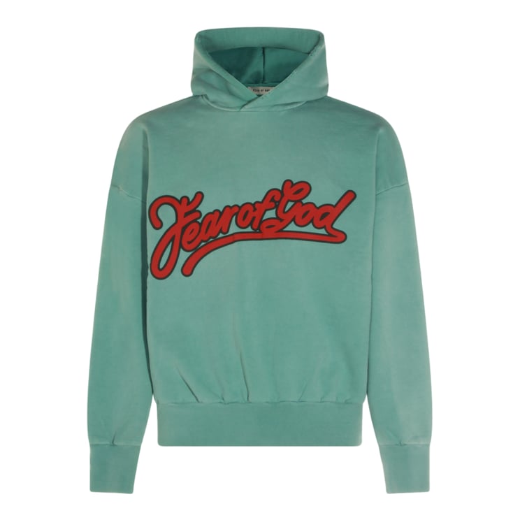 Fear of God Relaxed Fit Hoodie In Muted Green Fabric With Bold Logo