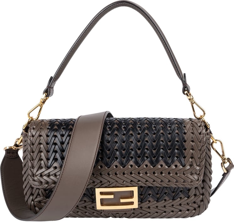 Fendi Fendi Woven Leather Baguette Crossbody Bag