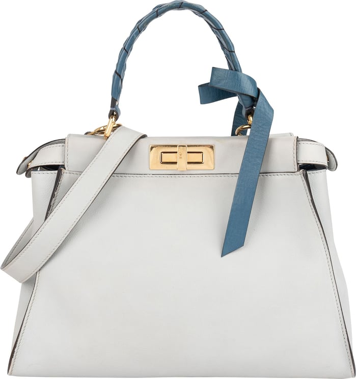 Fendi Fendi Whipstitch Blue Bicolor Leather Peekaboo Handbag