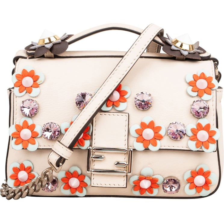 Fendi Fendi Leather Flowerland Double Micro Baguette Crossbody Bag