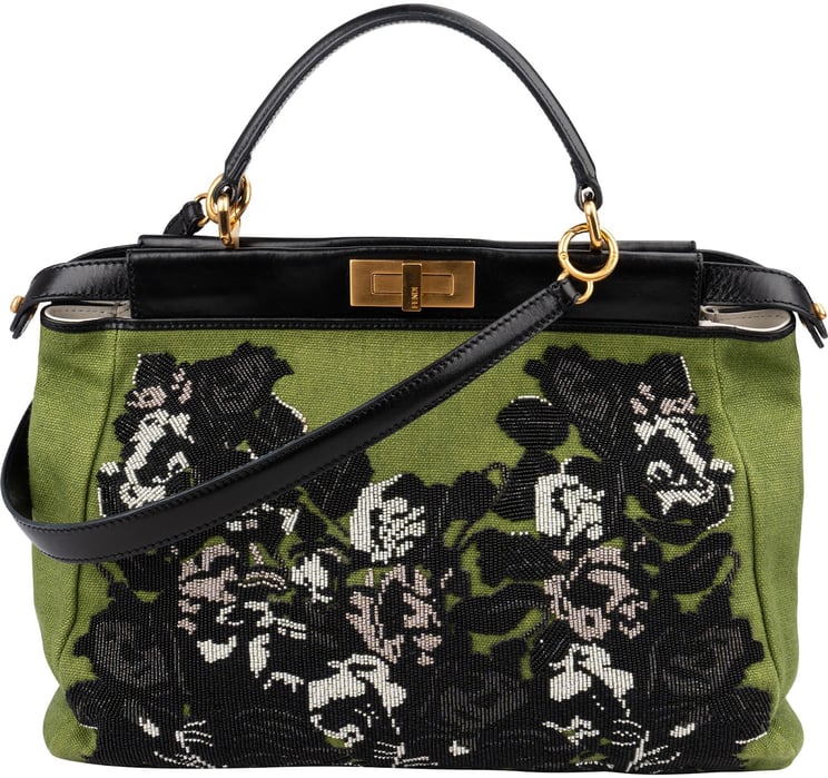 Fendi Fendi Limited Floral Embroidered Denim Peekaboo Handbag