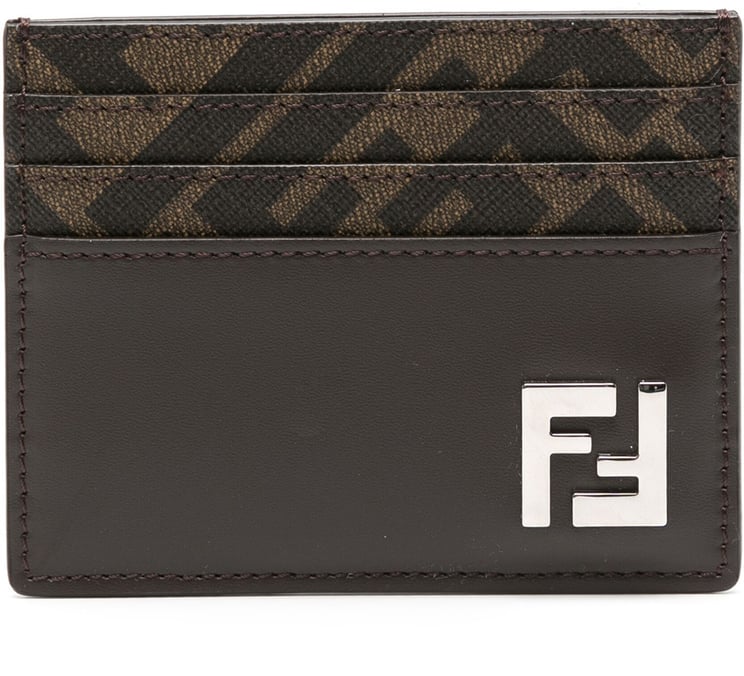 Fendi Squared FF Motif Leather Canvas Card Case