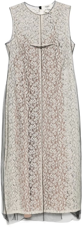Fendi Lace Midi Double-Layer Tulle Effect Dress