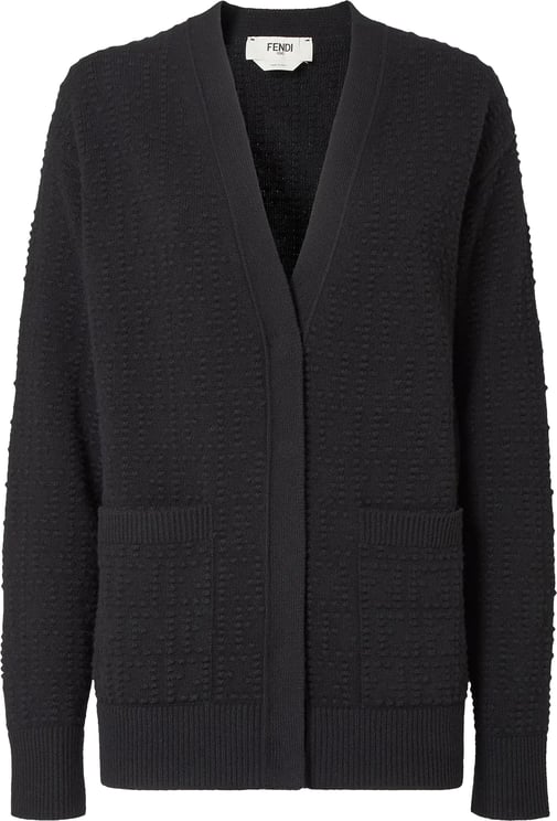 Fendi Textured Knit Cardigan with Deep V-Neckline and Ribbed Trims