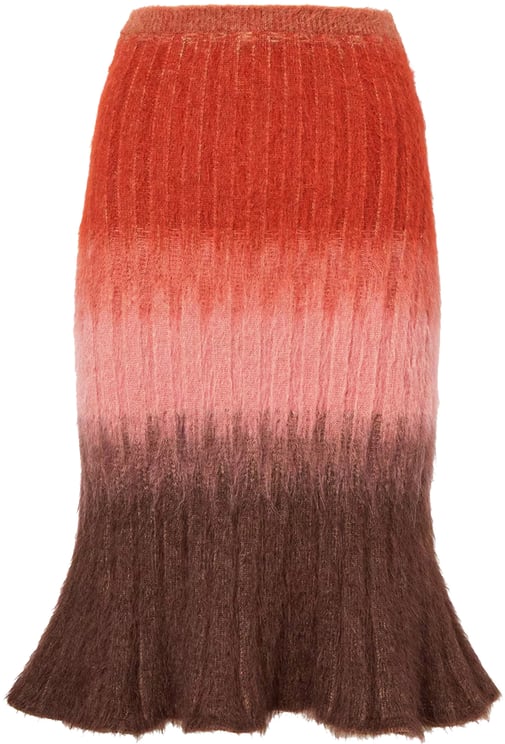 Fendi Orange Gradient Ribbed Wool Flared Skirt