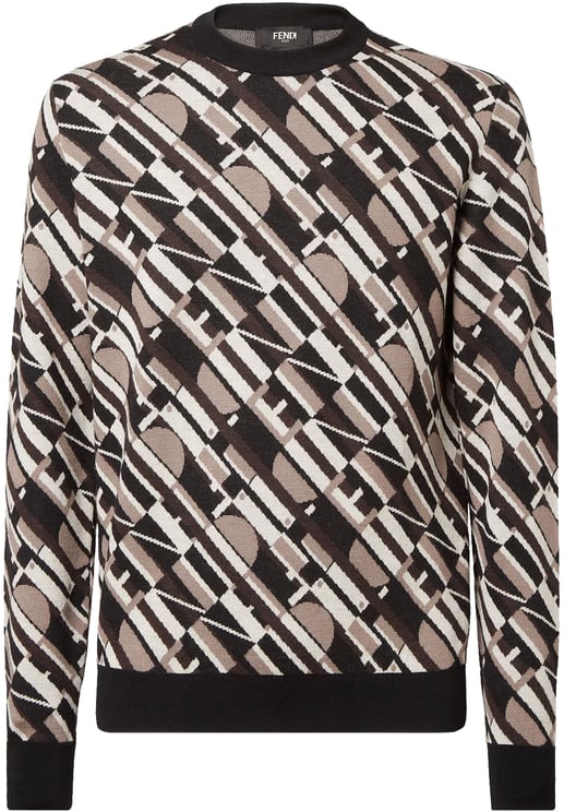 Fendi Long-Sleeve Geometric Pattern Crewneck Black Sweater