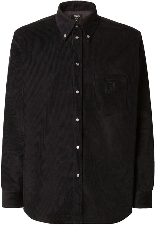 Fendi Black Corduroy Button-Down Chest Pocket Shirt