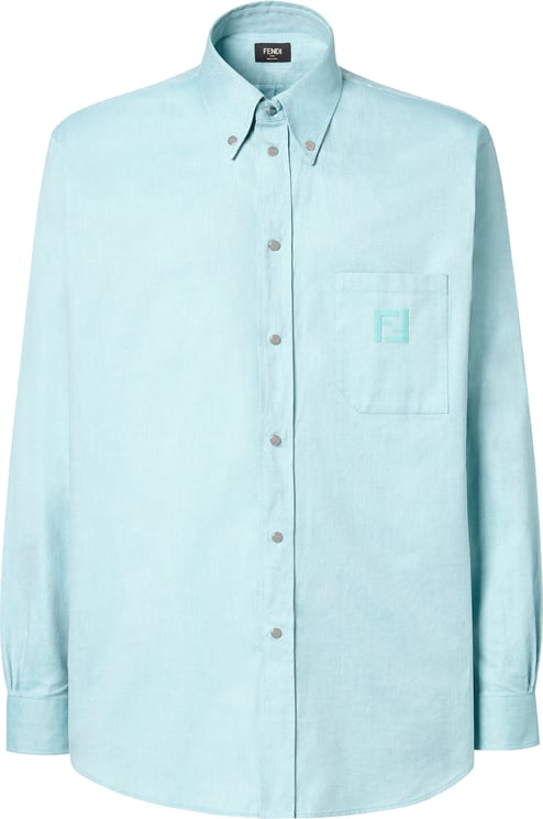 Fendi Comfort Oxford Light Blue Embroidered Shirt