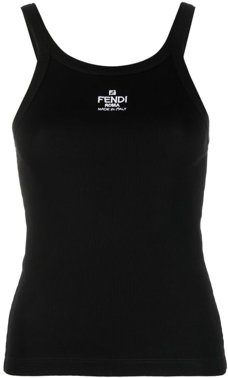 Fendi Ribbed Cotton Jersey Square Neck Tank