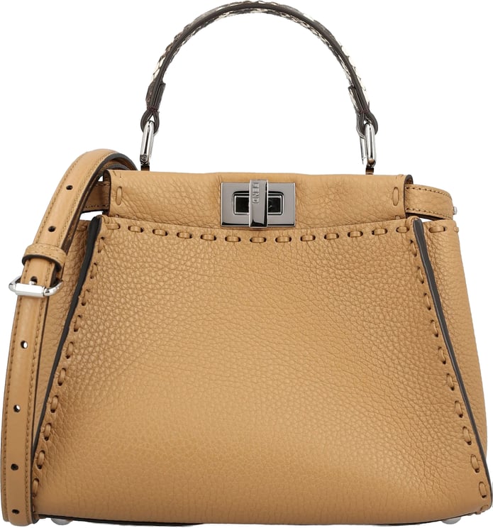 Fendi Warm Beige Peekaboo Mini Leather Handbag