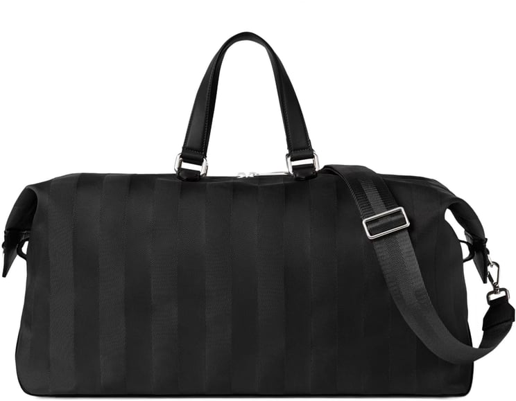 Fendi Matte Finish Black Duffle Bag with Striped Pattern and Silver Hardware