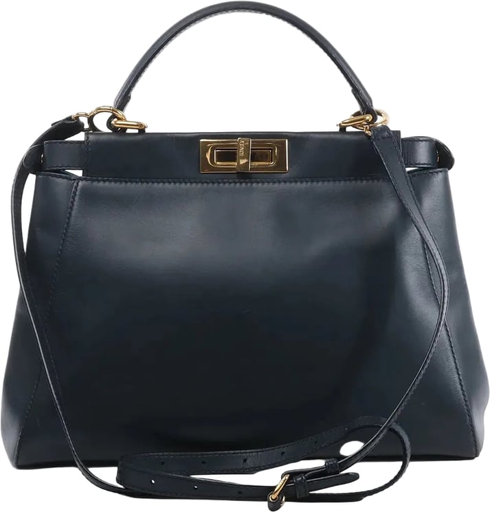 Fendi Fendi Peekaboo Regular Leather 2Way Handbag in Navy Blue 8BN226