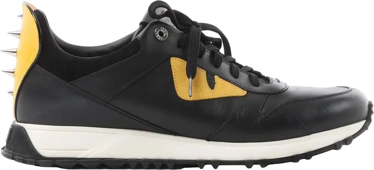 Fendi Fendi Monster Bug's Eye Studs Leather Sneakers in Black x Yellow, Size 41 EU