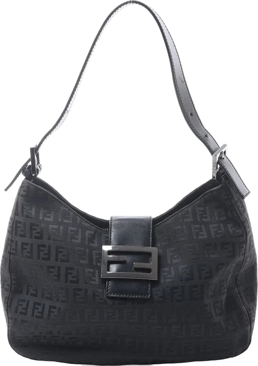 Fendi FENDI Mamma Baguette Zucchino Canvas & Leather Shoulder bag in Black 8BR036