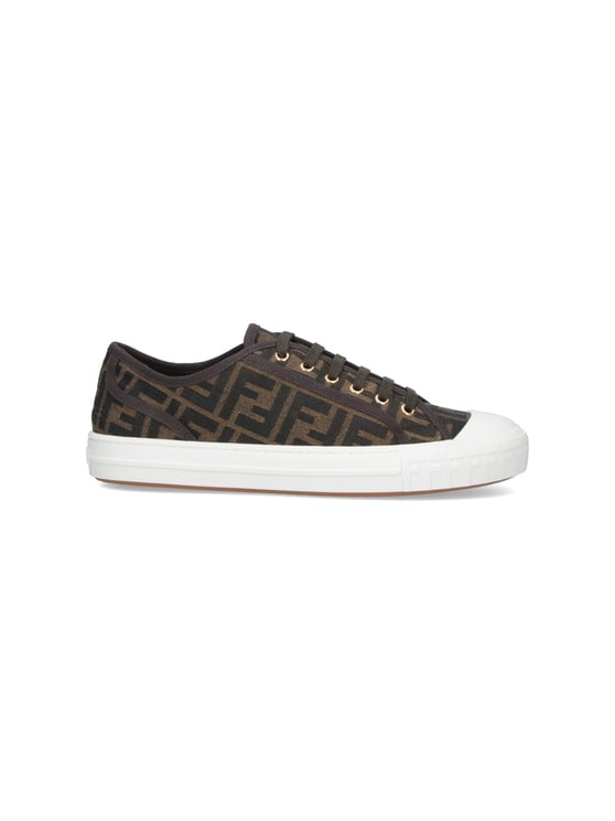 Fendi Brown FF Jacquard Low-Top Sneakers