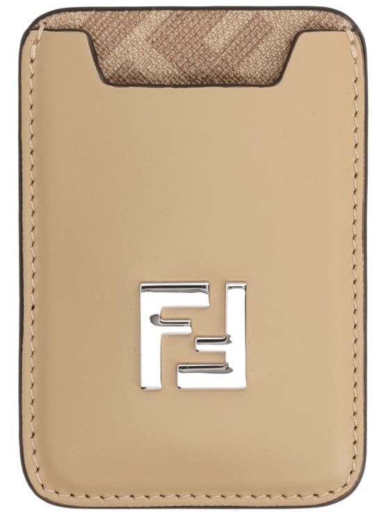 Fendi Beige Leather Textured Top Card Holder