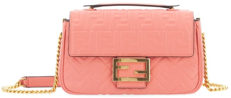 Fendi Textured Leather Midi Bag With Gold-Tone Chain Strap