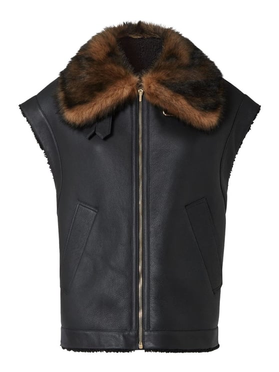 Fendi Black Lambskin Leather Sleeveless Vest