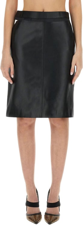 Fendi Knee-Length Black Leather Skirt
