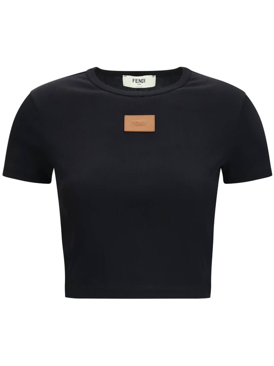 Fendi Short Sleeve Cropped Top Leather Patch