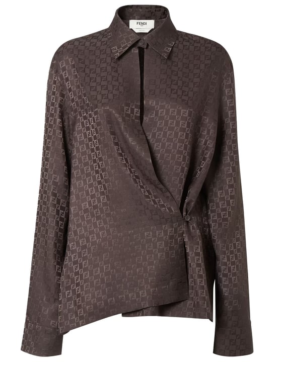 Fendi Silk Jacquard Asymmetric Draped Shirt