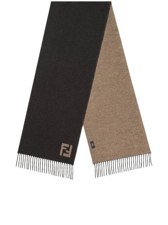 Fendi FF Reversible Fringed Brown Tones Scarf