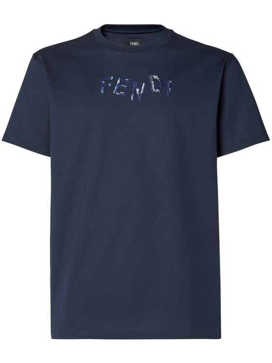 Fendi Crew Neck T-Shirt with Sequined Embellishments