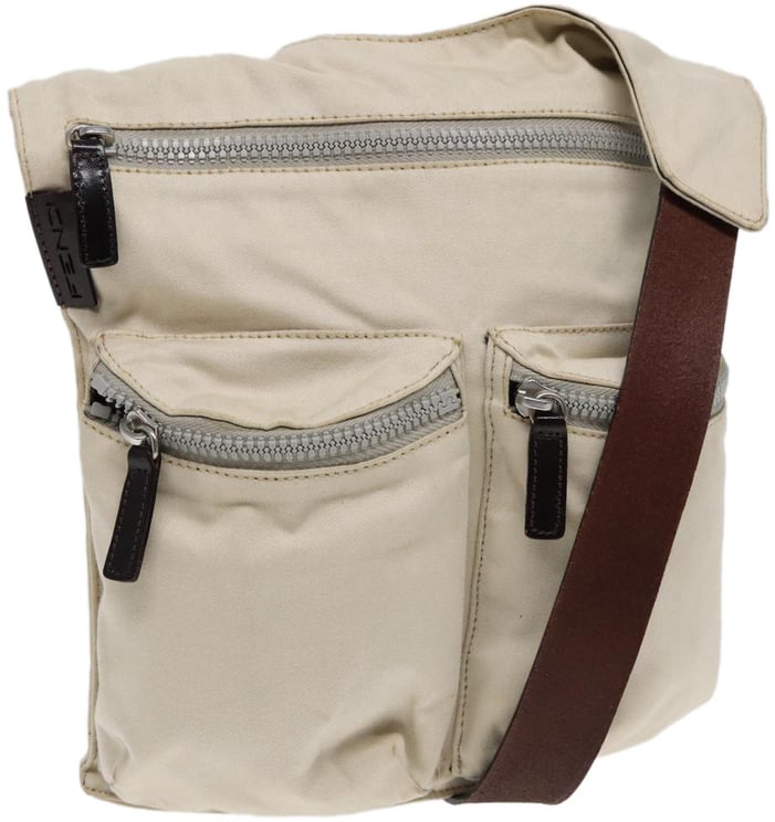Fendi Fendi Vintage Double Pocket Zip Shoulder Bag Canvas