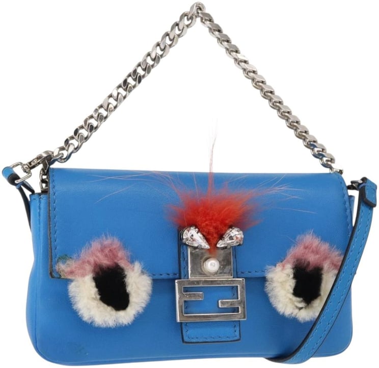 Fendi Fendi Monster Baguette Leather and Fur Micro