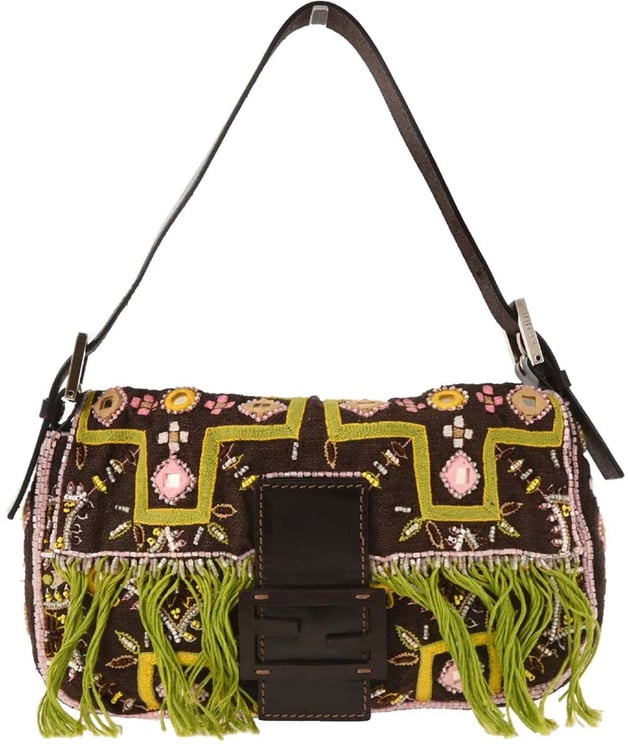 Fendi Fendi Vintage Baguette Shoulder Bag Embellished Denim Medium