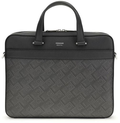 Ferragamo Ferragamo Gray Calf Leather Bos Taurus Briefcase