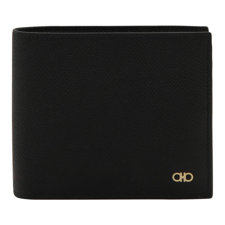 Ferragamo Textured Black Bifold Wallet With Subtle Gold Emblem
