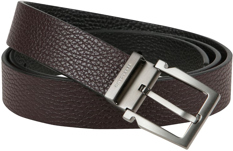 Ferragamo Grained Leather Belt with Geometric Buckle
