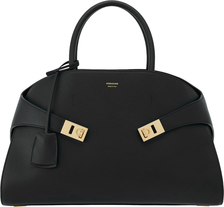 Ferragamo Structured Handbag with Matte Black Leather