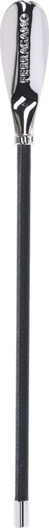 Ferragamo Black Leather Silver Brass Shoehorn