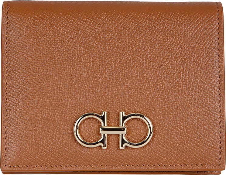Ferragamo Textured Calf Leather Wallet with Gold-tone Gancini Buckle