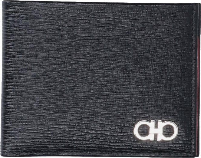 Ferragamo Black Gancini Leather Bi-Fold Wallet