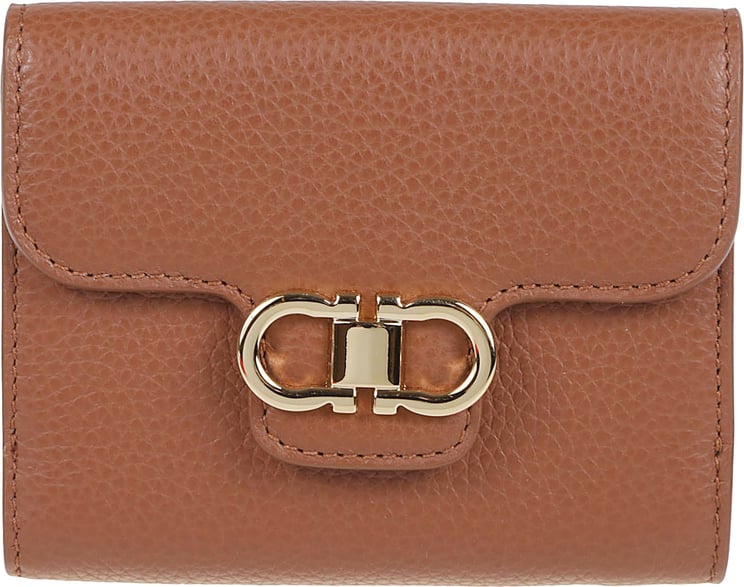 Ferragamo Compact Pebbled Leather Wallet with Double Gancini Buckle