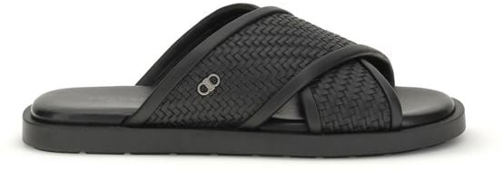 Ferragamo Ferragamo Black Calf Leather Bos Taurus Flat Sandals