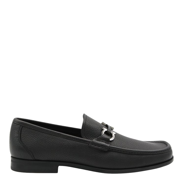 Ferragamo Textured Leather Loafers with Silver-Toned Bit Detail