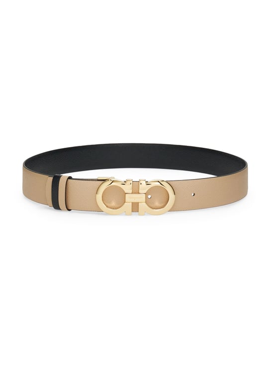 Ferragamo Reversible Calf Leather Belt with Double-Ring Buckle