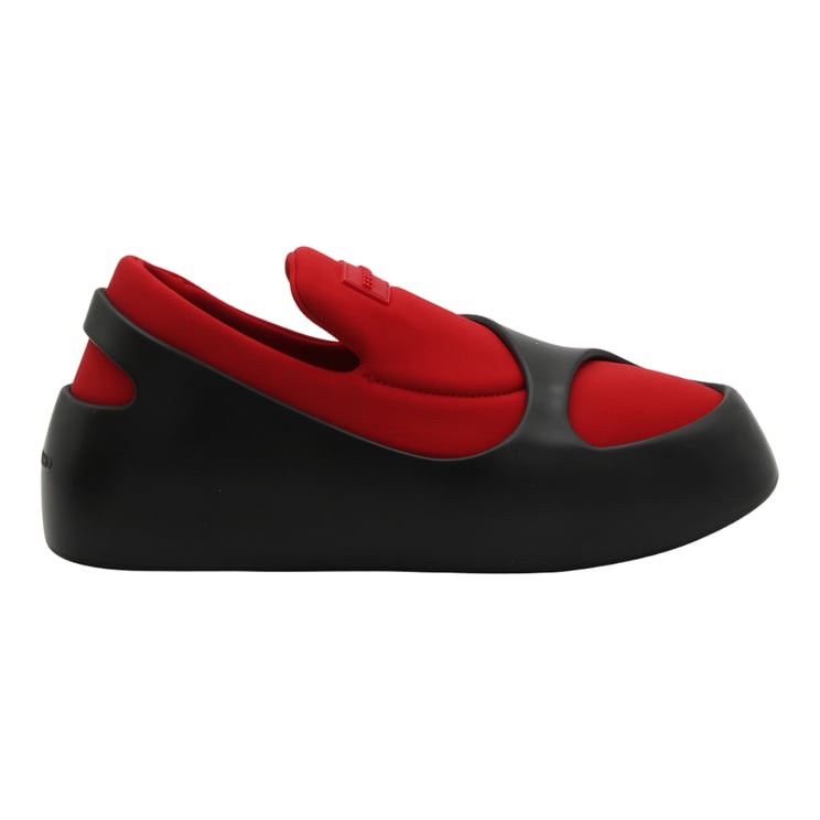 Ferragamo Matte Black Slip-On Sneakers with Vibrant Red Interior
