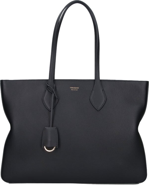 Ferragamo Structured Pebbled Leather Tote with Gold Details