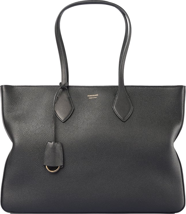 Ferragamo Structured Pebbled Leather Tote with Gold Details