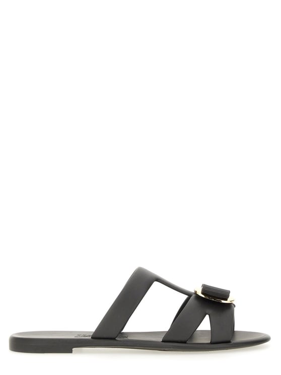 Ferragamo Black New Vara Metallic Accent Bow Sandals