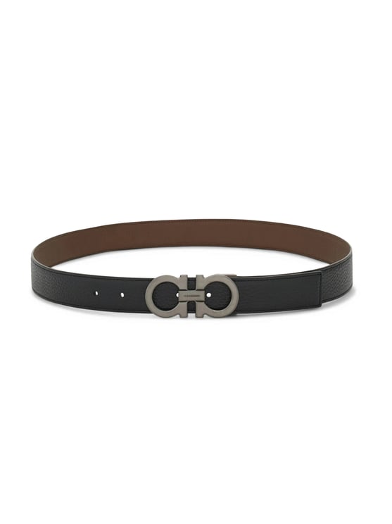 Ferragamo Double Adjustable Calf Leather Belt with Metallic Buckle
