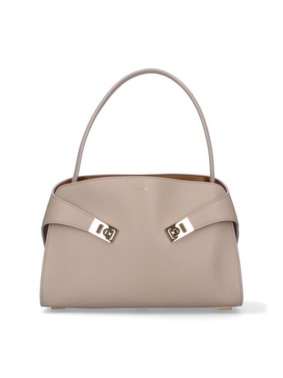 Ferragamo Cream Hug Soft Leather Shoulder Bag