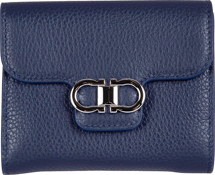 Ferragamo Versatile French Wallet in Pebbled Calf Leather