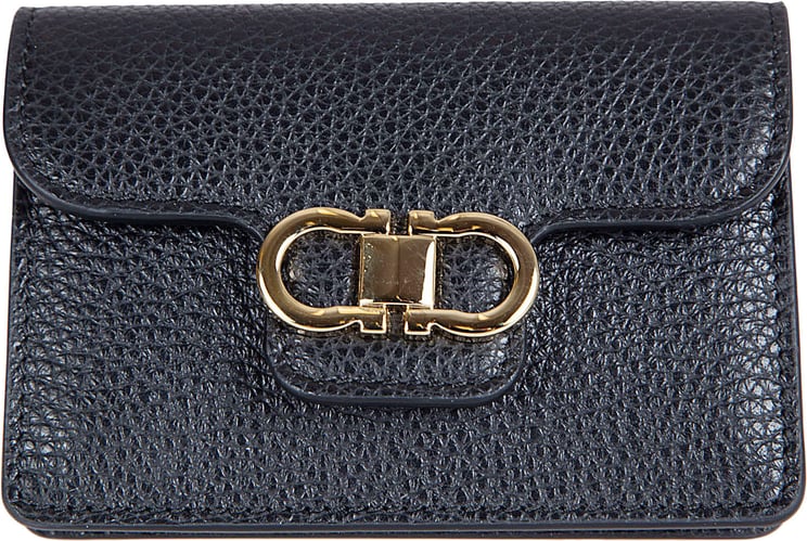 Ferragamo Textured Calf Leather Bifold Keychain with Gancini Logo