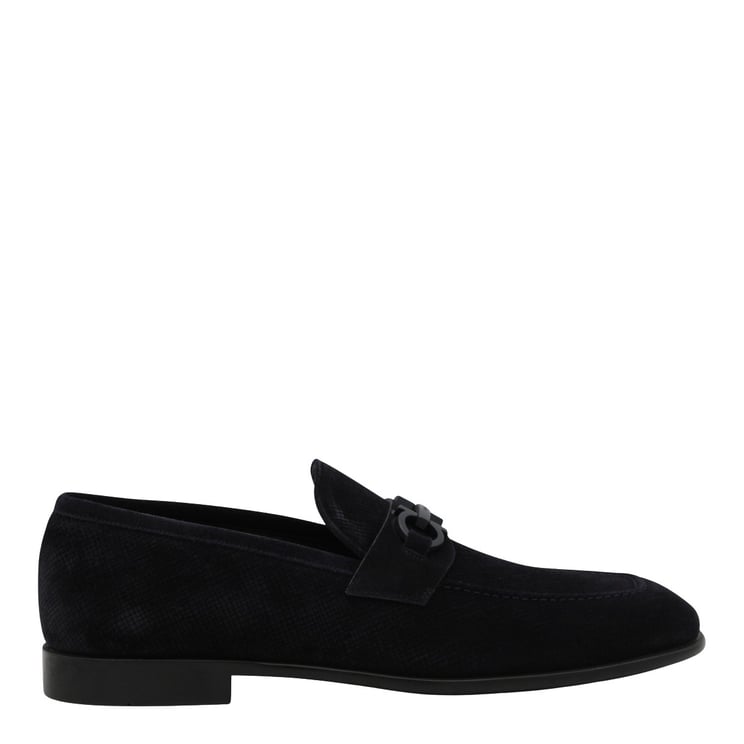 Ferragamo Textured Suede Black Flat Shoes